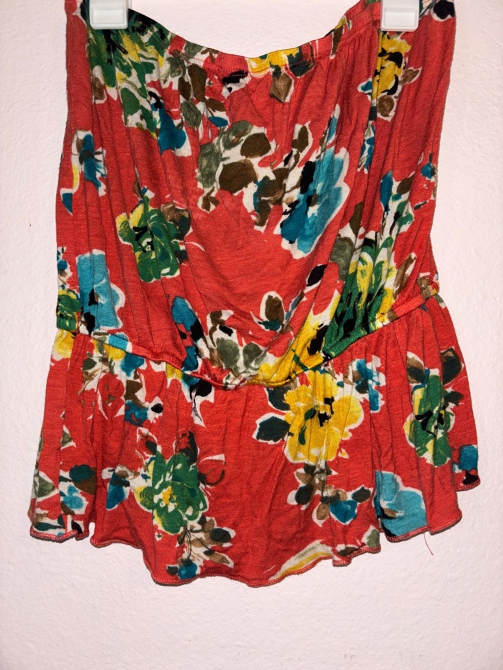 Woman’s Y2K Strapless Floral Orange Peplum Top, Size L